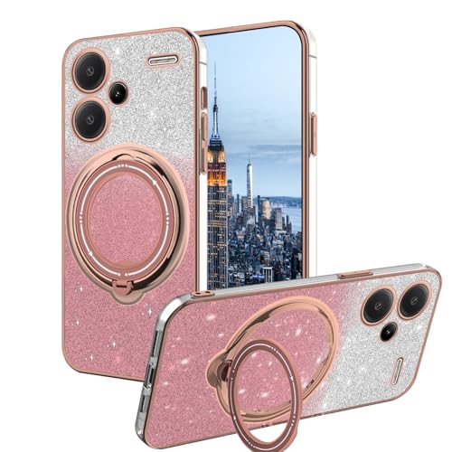 Handyhülle Kompatibel mit Xiaomi Redmi Note 13 Pro Plus Hülle Silikon mit Ring,Schutzhülle Redmi Note 13 Pro Plus 5g Case Glitzer Unterstützung für Wireless-Aufladen Stoßfest Kratzfest Cover (Rosa) von Anlalish