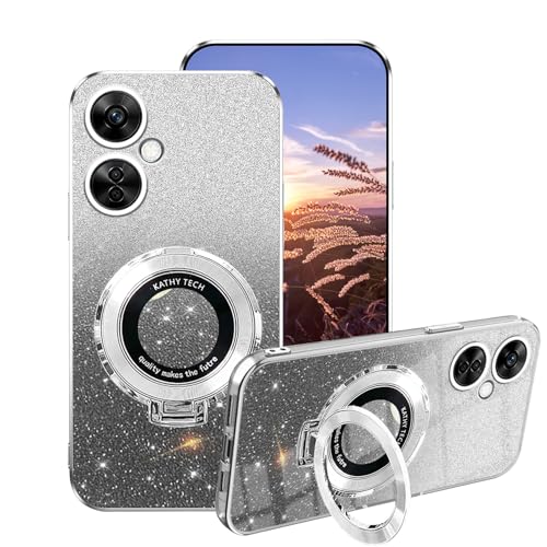 Handyhülle für OnePlus Nord CE 3 Lite 5g Hülle Glitzer Bling Sparkle, Schutzhülle OnePlus Nord CE 3 Lite Case Silikon mit Ring Halter Transparent Weich TPU Stoßfest Luxury 2 in 1 Cover (Silber) von Anlalish