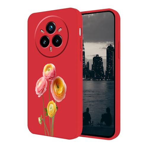 Handyhülle für Realme 14 Pro Plus Hülle Liquid Silikon Kletterblumen Cute , Schutzhülle Kompatibel mit Realme 14 Pro+ Cover Blumen Muster Weich TPU Kratzfestes Stoßfest Slim Original Case (Rot) von Anlalish