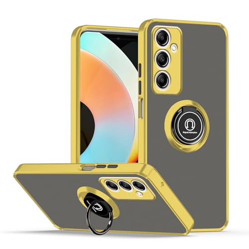 Handyhülle für Samsung A55 5g Hülle Silikon mit Ring Halter Magnet, Schutzhülle Samsung Galaxy A55 Soft TPU und Hart PC Kratzfeste Schützend Case Dünn (Gelb) von Anlalish