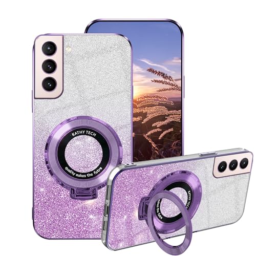Handyhülle für Samsung S21 Plus Hülle Glitzer Bling Sparkle, Schutzhülle Samsung Galaxy S21 Plus Case Silikon mit Ring Halter Transparent Weich TPU Stoßfest Luxury 2 in 1 Cover (Lila) von Anlalish