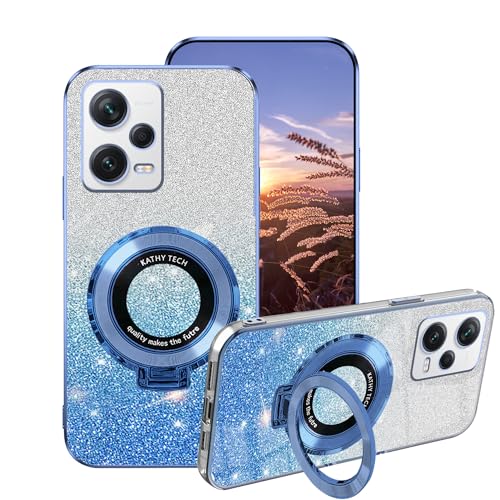 Handyhülle für Xiaomi Redmi Note 12 Pro 5g Hülle Glitzer Bling Sparkle, Schutzhülle Redmi Note 12 Pro 5g Case Silikon mit Ring Halter Transparent Weich TPU Stoßfest Luxury 2 in 1 Cover (Blau) von Anlalish