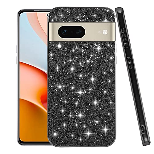 für Google Pixel 8a Hülle Pailletten, Handyhülle Google Pixel 8a Glitzer Bling Sparkle Case, Slim Soft Silikon Schutzhülle Glitzerhülle Stoßfest Luxury Original Cover (Schwarz) von Anlalish