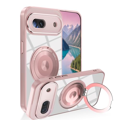für Google Pixel 8a Hülle mit 360° Rotating Ständer, Handyhülle Google Pixel 8a Magnetische Autohalterung Case Zubehör Militär Fallschutz Schutzhülle Stoßfest Kratzfest Original Cover Dünn (Rosa) von Anlalish