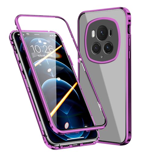 für Honor Magic 6 Pro Hülle 360 Grad Schutz, Handyhülle Honor Magic 6 Pro Magnetische Adsorption Stoßfest Case, Anti Peeping Glas Schutzhülle Transparent Kratzfest Luxury Slim Cover (Lila) von Anlalish