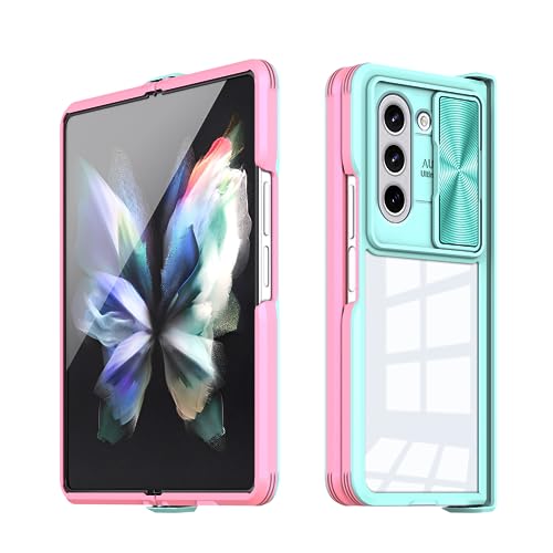 für Samsung Galaxy Z Fold 5 Hülle mit Kameraschutz Schiebe, Handyhülle Samsung Z Fold 5 Silikon Transparent, Schutzhülle Samsung Galaxy Z Fold 5 Case Clear Weich TPU Bumper Kratzfest Cover (Blau rosa) von Anlalish