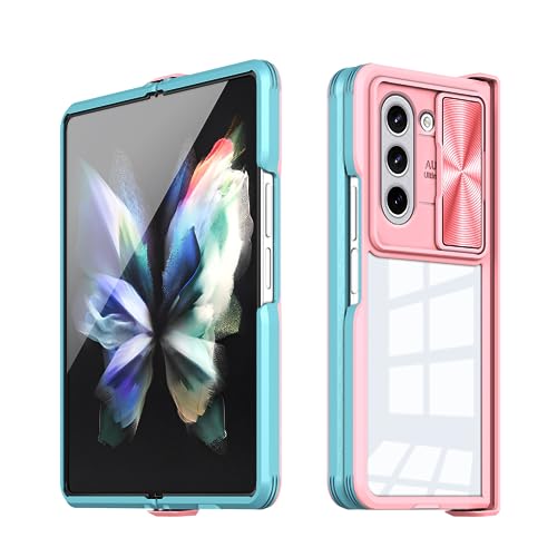 für Samsung Galaxy Z Fold 5 Hülle mit Kameraschutz Schiebe, Handyhülle Samsung Z Fold 5 Silikon Transparent, Schutzhülle Samsung Galaxy Z Fold 5 Case Clear Weich TPU Bumper Kratzfest Cover (Rosa grün) von Anlalish