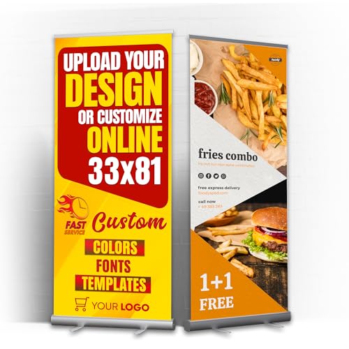Anley Benutzerdefinierter Roll-Up-Bannerständer mit Aluminiumfuß und Tragetasche - Tragbar, langlebig und einfach aufzubauen - Aufrollbares Vinyl-Display für Veranstaltungen, Messen (33x81 Zoll) von Anley