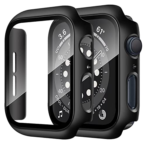 Anlinser 2 Stück Hard Schutzhülle Kompatibel für Apple Watch Hülle SE Series 6 Series 5 Series 4 40mm mit Panzerglas Displayschutz Schutzfolie, Schutzhülle für iWatch (Schwarz + Schwarz) von Anlinser