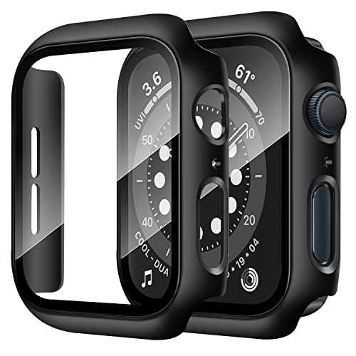 Anlinser 2 Stück Hard Schutzhülle Kompatibel für Apple Watch Hülle Series 8 Series 7 45mm mit Panzerglas Displayschutz Schutzfolie, Schutzhülle für iWatch (Schwarz + Schwarz) von Anlinser