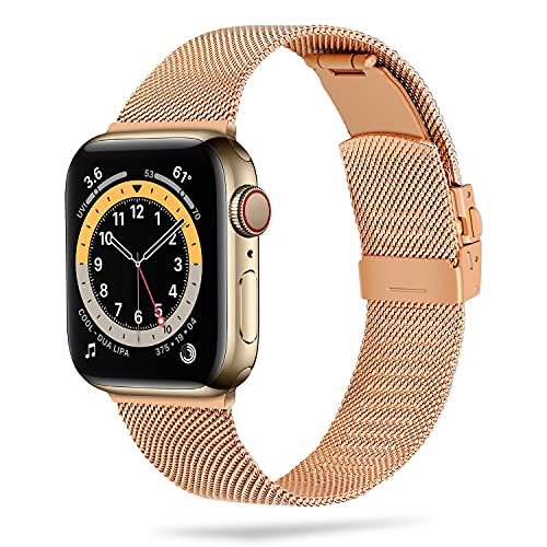 Anlinser Armband Kompatibel mit Apple Watch Armband 40mm 38mm 42mm 44mm 41mm 45mm, Edelstahl Metall Ersatzband Kompatibel mit iWatch Series 8 7 6 5 4 3 2 1 SE (38mm/40mm/41mm, Roségold) von Anlinser