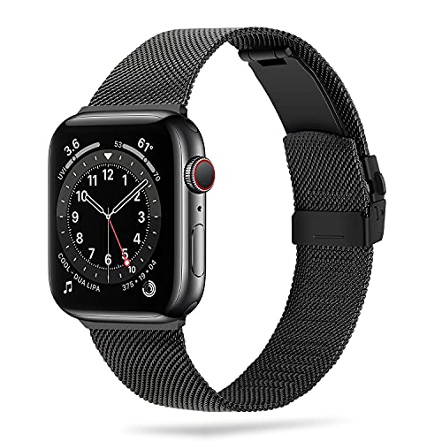 Anlinser Armband Kompatibel mit Apple Watch Armband 40mm 38mm 42mm 44mm 41mm 45mm, Edelstahl Metall Ersatzband Kompatibel mit iWatch Series 8 7 6 5 4 3 2 1 SE (42mm/44mm/45mm, Schwarz) von Anlinser