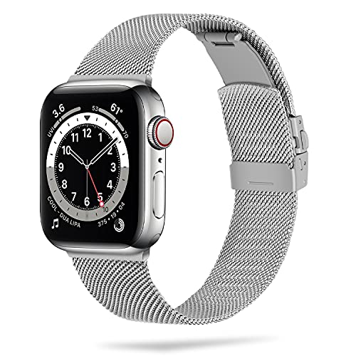 Anlinser Armband Kompatibel mit Apple Watch Armband 40mm 38mm 42mm 44mm 41mm 45mm, Edelstahl Metall Ersatzband Kompatibel mit iWatch Series 8 7 6 5 4 3 2 1 SE (42mm/44mm/45mm, Silber) von Anlinser