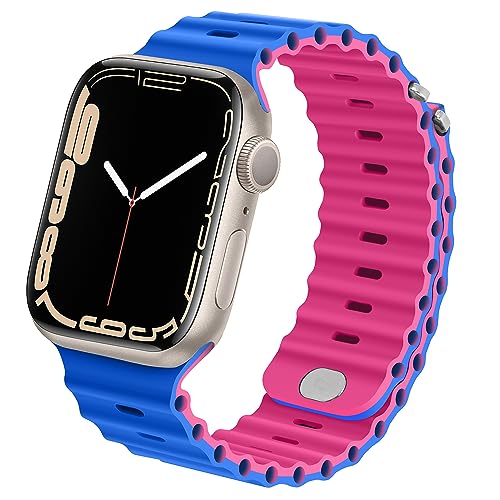 Anlinser Kompatibel mit Apple Watch Armband 41mm 40mm 38mm, Silikon Ersatzarmband Kompatibel mit iWatch SE Series 9 8 7 6 5 4 3 2 1(Blau/Pink) von Anlinser