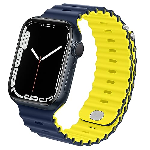 Anlinser Kompatibel mit Apple Watch Armband 41mm 40mm 38mm, Silikon Ersatzarmband Kompatibel mit iWatch SE Series 9 8 7 6 5 4 3 2 1(Dunkelblau/Gelb) von Anlinser