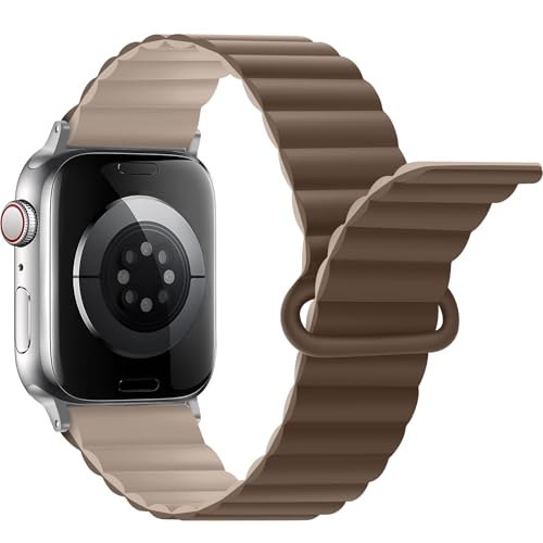 Anlinser Kompatibel mit Apple Watch Armband 49/46/45/44/42/41/40/38mm, Doppelseitiges Wendbares mit Loop Magnetic Ersatzband für iWatch Serie 10/9/8/7-1SE (42/41/40/38, Braun/Khaki) von Anlinser