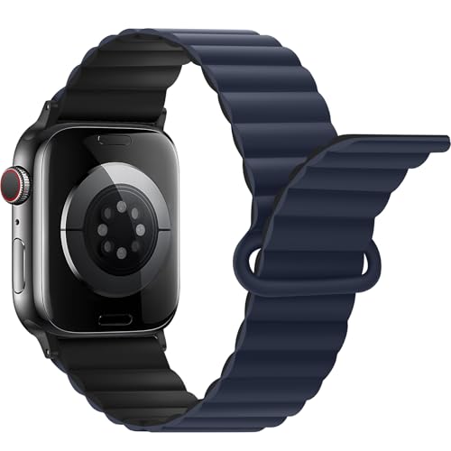 Anlinser Kompatibel mit Apple Watch Armband 49/46/45/44/42/41/40/38mm, Doppelseitiges Wendbares mit Loop Magnetic Ersatzband für iWatch Ultra 2 Serie 10/9/8/7-1 SE (49/46/45/44/42,Dunkelblau) von Anlinser