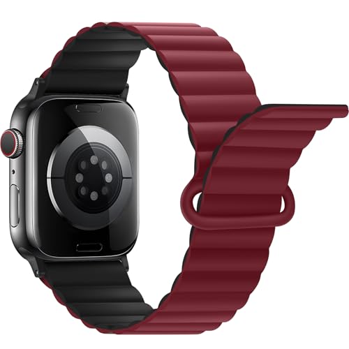 Anlinser Kompatibel mit Apple Watch Armband 49/46/45/44/42/41/40/38mm, Doppelseitiges Wendbares mit Loop Magnetic Ersatzband für iWatch Ultra 2 Serie 10/9/8/7-1 SE (49/46/45/44/42,Rot/Schwarz) von Anlinser