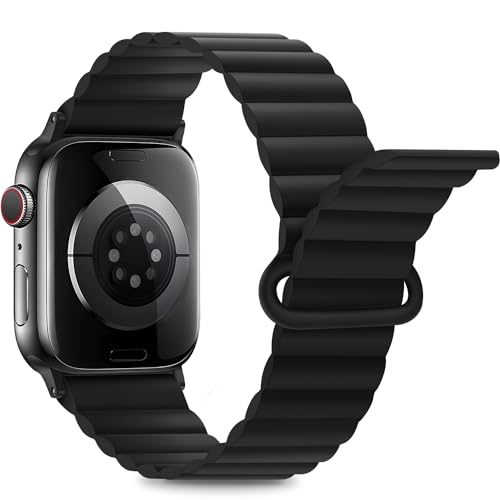 Anlinser Kompatibel mit Apple Watch Armband 49/46/45/44/42/41/40/38mm, Doppelseitiges Wendbares mit Loop Magnetic Ersatzband für iWatch Ultra 2 Serie 10/9/8/7-1 SE (49/46/45/44/42,Schwarz) von Anlinser
