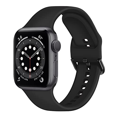 Anlinser Kompatibel mit Apple Watch Armband 45mm 44mm 42mm 41mm 40mm 38mm, Weiches Silikon Sport Wasserdichtes Ersatzarmband Kompatibel mit Apple Watch Serie 9 8 7 6 5 4 3 SE (42mm/44mm/45mm, Schwarz) von Anlinser