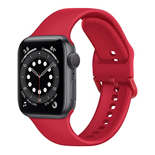 Anlinser Kompatibel mit Apple Watch Armband 45mm 44mm 42mm 41mm 40mm 38mm, Weiches Silikon Sport Wasserdichtes Ersatzarmband Kompatibel mit Apple Watch Serie 9 8 7 6 5 4 3 SE (42mm/44mm/45mm, Rot) von Anlinser