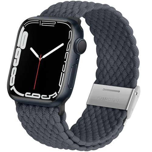 Anlinser Kompatibel mit Apple Watch Armband 49mm 45mm 44mm 42mm, Elastische Ersatzarmband mit Einstellbarer Schnalle Kompatibel mit Apple Watch Ultra 2/Ultra SE Series 9 8 7 6 5 4 3, Grau von Anlinser