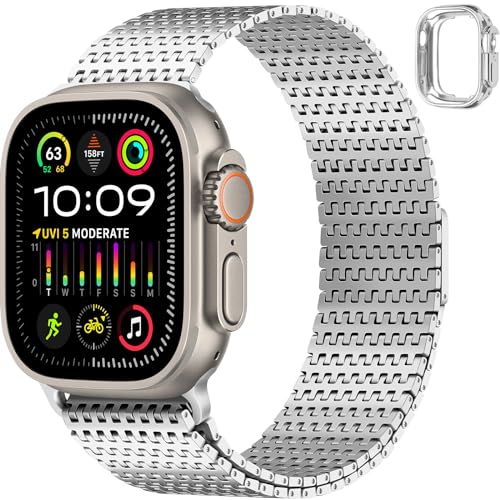 Anlinser Kompatibel mit Apple Watch Armband 49mm 45mm 44mm 42mm, Magnetische Metallersatzbänder Kompatibel mit Apple Watch Ultra 2 Ultra Series 9 8 7 6 5 4 3 SE, (49mm/Ultra, Silber) von Anlinser