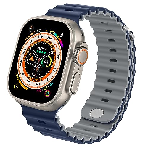 Anlinser Kompatibel mit Apple Watch Armband 49mm 45mm 44mm 42mm, Silikon Ersatzarmband Kompatibel mit Apple Watch Ultra 2/Ultra SE Series 9 8 7 6 5 4 3 2 1(Dunkelblau/Grau) von Anlinser
