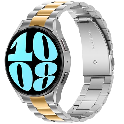 Anlinser Kompatibel mit Samsung Galaxy Watch 7/6/5/4/FE Armband 44mm 40mm 6 Classic Armband 43mm 47mm, Kein Gap Metal -Ersatzarmband Kompatibel mit Galaxy Watch 5 Pro/4 Classic, 20MM, Silber-Gold Anlinser Kompatibel mit Samsung Galaxy Watch 7/6/5/4/FE Armband 44mm 40mm 6 Classic Armband 43mm 47mm, Kein Gap Metal -Ersatzarmband Kompatibel mit Galaxy Watch 5 Pro/4 Classic, 20MM, Silber-Gold von Anlinser