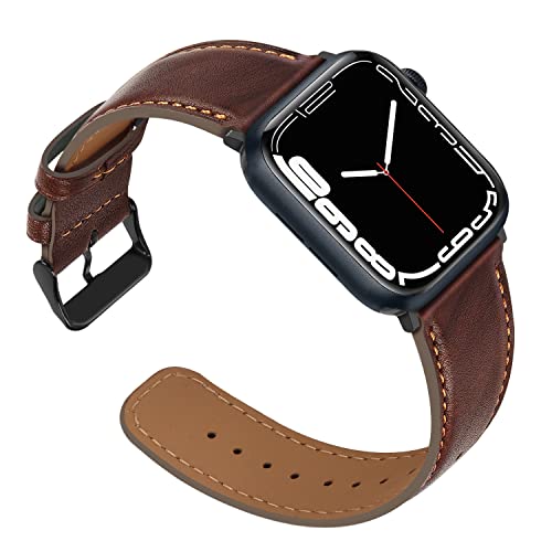 Anlinser Lederband Kompatibel mit Apple Watch Armband 45mm 44mm 42mm 41mm 40mm 38mm, Ersatzbänder für Damen Herren Kompatibel mit iWatch Ultra 2 Serie 9 8 7 6 5 4 3 SE(41mm/40mm/38mm, Dunkelbraun) von Anlinser