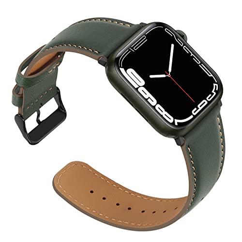 Anlinser Lederband Kompatibel mit Apple Watch Armband 45mm 44mm 42mm 41mm 40mm 38mm, Ersatzbänder für Damen Herren Kompatibel mit iWatch Ultra 2 Serie 9 8 7 6 5 4 3 SE(49mm/45mm/44mm/42mm, Dunkelgrün) von Anlinser