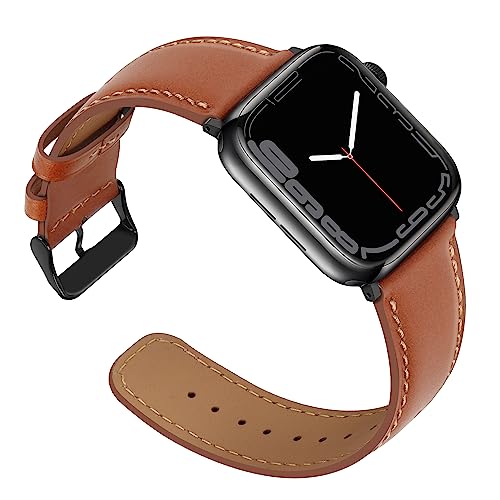 Anlinser Lederband Kompatibel mit Apple Watch Armband 45mm 44mm 42mm 41mm 40mm 38mm, Ersatzbänder für Damen Herren Kompatibel mit iWatch Ultra 2 Serie 9 8 7 6 5 4 3 SE(49mm/45mm/44mm/42mm, Braun) von Anlinser