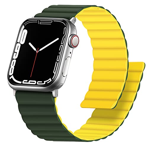 Anlinser Magnetbänder Kompatibel mit Apple Watch Armband 45mm 44mm 42mm 41mm 40mm 38mm,Doppelseitiges Wendbares Silikon-Ersatzband für iWatch Ultra 2 Serie 9/8/7/6/5/3/SE(41/40/38, Grün/Gelb) von Anlinser