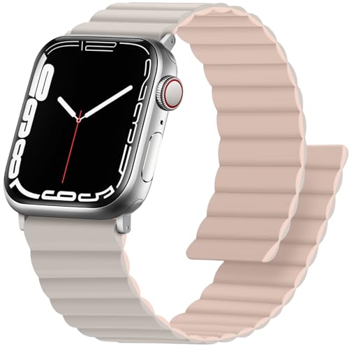 Anlinser Magnetbänder Kompatibel mit Apple Watch Armband 45mm 44mm 42mm 41mm 40mm 38mm,Doppelseitiges Wendbares Silikon-Ersatzband für iWatch Ultra 2 Serie 9/8/7/6/5/3/SE(41/40/38, Polarstern/Rosa) von Anlinser