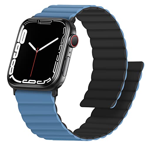 Anlinser Magnetbänder Kompatibel mit Apple Watch Armband 45mm 44mm 42mm 41mm 40mm 38mm,Doppelseitiges Wendbares Silikon-Ersatzband für iWatch Ultra 2 Serie 9/8/7/6/5/3/SE(41/40/38, Schwarz/Blau) von Anlinser