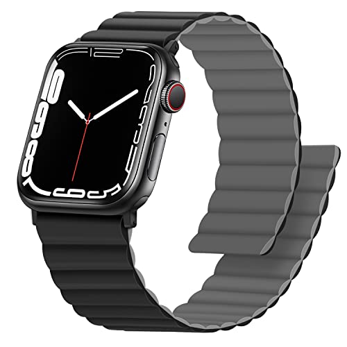 Anlinser Magnetbänder Kompatibel mit Apple Watch Armband 45mm 44mm 42mm 41mm 40mm 38mm,Doppelseitiges Wendbares Silikon-Ersatzband für iWatch Ultra 2 Serie 9/8/7/6/5/3/SE(41/40/38, Schwarz/Grau) von Anlinser