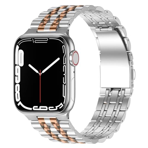 Anlinser Metallarmband Kompatibel mit Apple Watch Armband 41mm 40mm 38mm, Verstellbares Edelstahl-Ersatzarmband Kompatibel mit iWatch Serie 9 8 7 6 5 4 3 2 1, SE (Silber Roségold) von Anlinser