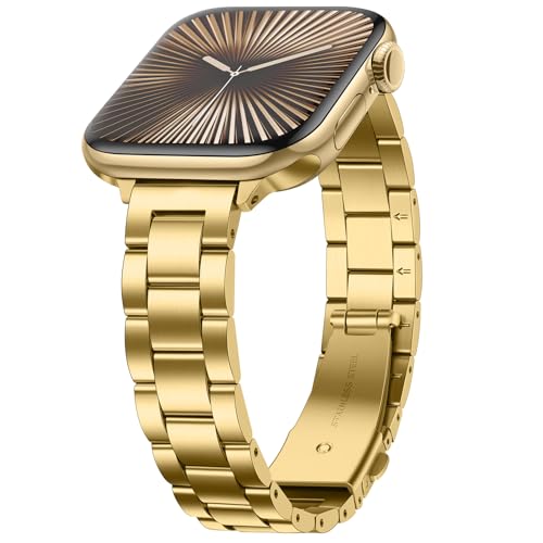 Anlinser Metallarmband Kompatibel mit Apple Watch Armband 42mm 41mm 40mm 38mm, Schmales Edelstahlarmband für iWatch Serie 10 9 8 7 6 5 4 3 2 1 SE (Gold) von Anlinser