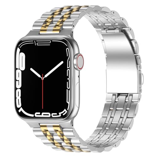 Anlinser Metallarmband Kompatibel mit Apple Watch Armband 49mm 45mm 44mm 42mm 41mm 40mm 38mm,Verstellbares Edelstahlarmband Kompatibel mit iWatch Ultra 2 Serie 9 8 7 6 5 3 SE(41/40/38,Silber Gold) von Anlinser