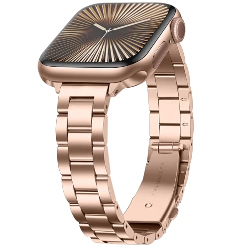 Anlinser Metallarmband Kompatibel mit Apple Watch Armband 49mm 46mm 45mm 44mm 42mm, Schmales Edelstahlarmband für iWatch Ultra 2 Serie 10 9 8 7 6 5 4 3 2 1 SE (Roségold) von Anlinser