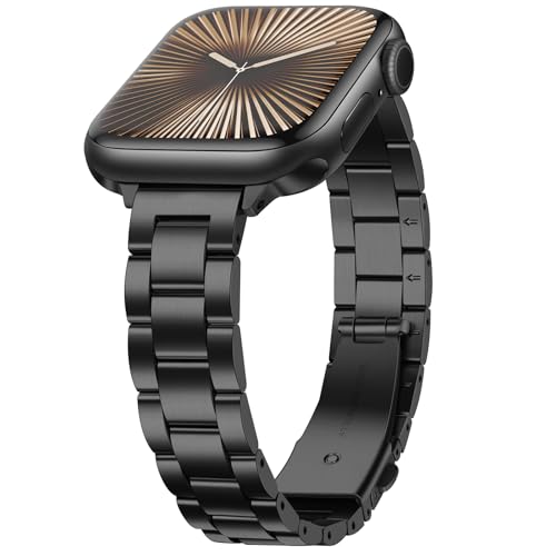 Anlinser Metallarmband Kompatibel mit Apple Watch Armband 49mm 46mm 45mm 44mm 42mm, Schmales Edelstahlarmband für iWatch Ultra 2 Serie 10 9 8 7 6 5 4 3 2 1 SE (Schwarz) von Anlinser