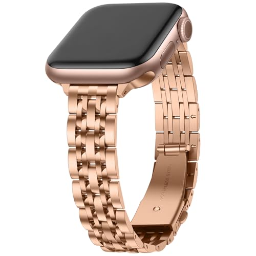 Anlinser Metallarmband Kompatibel mit Apple Watch Armband für Damen 38/40/41/42/44/45/46/49mm, Dünnes Edelstahlarmband für iWatch Ultra 2 Serie 10 9 8 7 6-1 SE (42/41/40/38mm, Roségold) von Anlinser