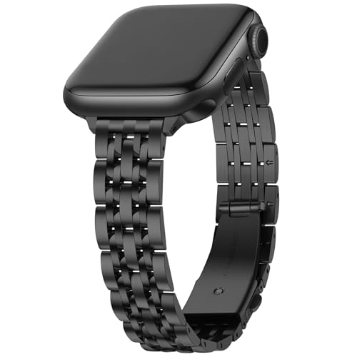 Anlinser Metallarmband Kompatibel mit Apple Watch Armband für Damen 38/40/41/42/44/45/46/49mm, Dünnes Edelstahlarmband für iWatch Ultra 2 Serie 10 9 8 7 6-1 SE (42/41/40/38mm, Schwarz) von Anlinser