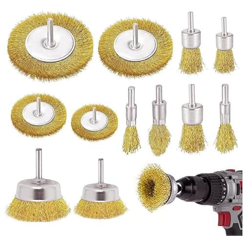 Anlising Drahtbürste Bohrmaschine, 12PCS Drahtbürste Akkuschrauber Set, Stahlbürste Akkuschrauber, Messingbürste Bürstenaufsatz, Scheiben Topfbürste Stahlbürste Rostentferner, für Entrosten, Polieren von Anlising