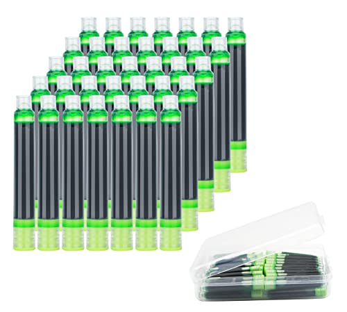 Anller 35 Stück Tintenpatronen für Füllhalter mit Aufbewahrungsbox, 3,4 mm Bohrungsdurchmesser, hellgrün von Anller