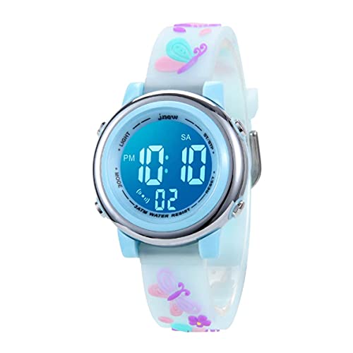 Kleinkind Kinder Digitaluhren für Mädchen Jungen,3D Cute Cartoon 7 Farblichter wasserdichte Sport Elektronische Armbanduhr mit Alarm Stoppuhr für 3-10 Jahre Kinder (Schmetterling-Blau) von Anloo