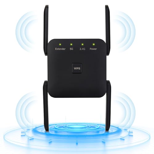 Anluomafuy WLAN Verstärker Repeater 1200Mbit/s,Dualband 2,4GHz+5GHz WiFi Booster mit Repeater/Router/Access Point Modus,Hohe Leistung mit 4 Antennen,Erweiterungsverstärker Mit LAN/WAN Port (schwarz) von Anluomafuy