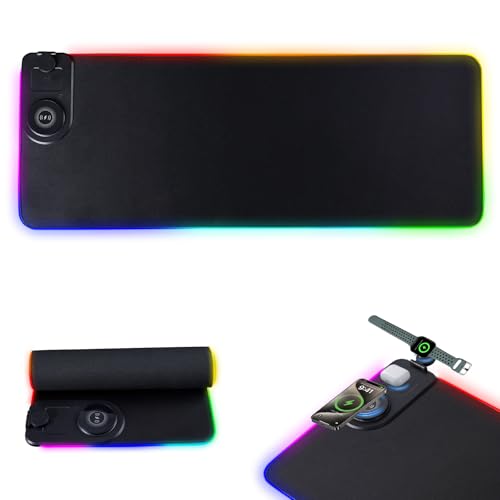 Anluomania 3 in 1 Gaming Mauspad, Mousepad, RGB Mousepad, Wasserdicht Mauspad, mit 15W Kabelloses Laden für Uhren, Kopfhörer, Mobiltelefone, 15 LED Farben, mit Rutschfester Gummibasis, Wasserdicht Anluomania 3 in 1 Gaming Mauspad, Mousepad, RGB Mousepad, Wasserdicht Mauspad, mit 15W Kabelloses Laden für Uhren, Kopfhörer, Mobiltelefone, 15 LED Farben, mit Rutschfester Gummibasis, Wasserdicht von Anluomania