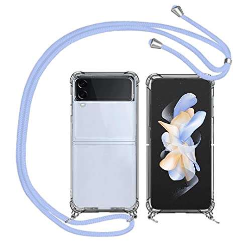 Handykette Kompatibel mit Samsung Galaxy Z Flip 4 5G Hülle,Necklace Handyhülle mit Abnehmbar Kordel zum Umhängen Transparent Silikon Schutzhülle mit Band in Violett von Anlxhj