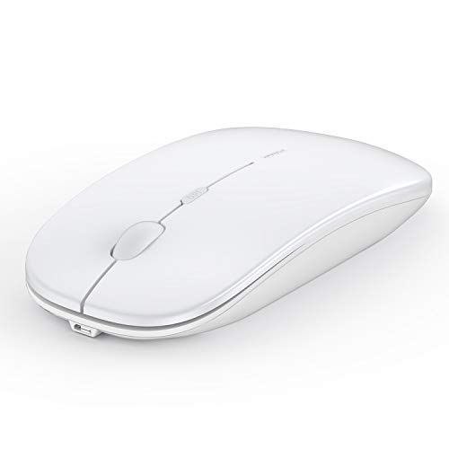 Anmck Kabellose Maus Weiß, Ergonomische Wiederaufladbare Funkmaus, Leise 3D USB Mini Optische Funk Maus, 1600 DPI, Ultra DüNne Tragbare Leichte Maus FüR Laptop Computer Pc Mac Ma Cbook Pro von Anmck